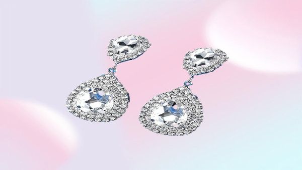 Minmin 6 colori orecchini lunghi di cristallo a goccia orecchini pendenti da sposa con strass argento per le donne gioielli da sposa festa 2019 EH0037201620