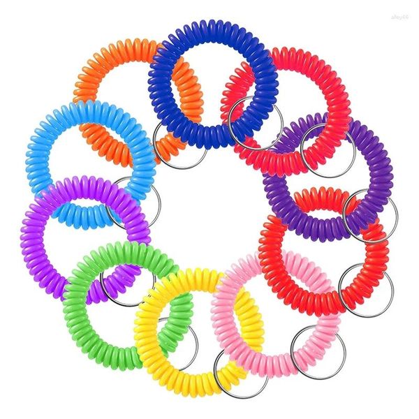 Chaveiros 100 Pcs Colorido Primavera Pulso Bobina Chaveiro Stretchable Pulseira Banda Chaveiro Corrente