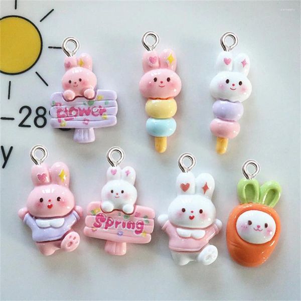 Takılar 10pcs mini karikatür tavşan reçinesi Kawaii DIY Küpe Kolye Bilek Mücevher Yapımı Aksesuarlar Araba Çantası Anahtar Kez Çanta