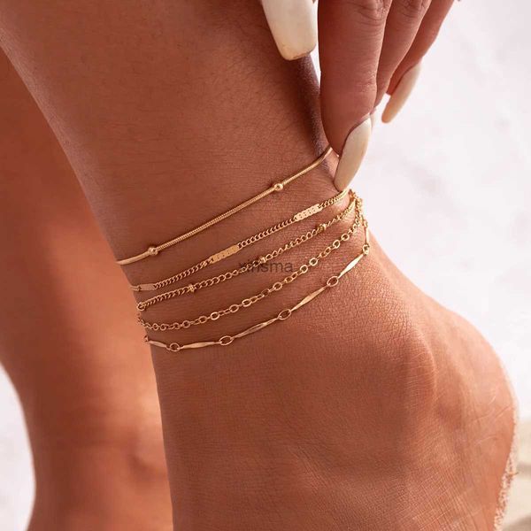 Cavigliere Boho catena di perline cavigliera da donna 2023 sexy semplice multistrato set color oro metallo ragazza moda spiaggia gioielli con fascino YQ240208