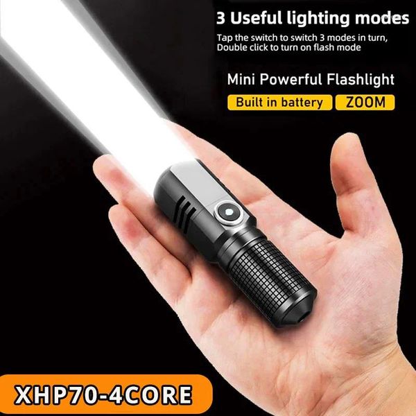 Фонари XHP70 Светодиодный фонарик Портативный USB-зарядка Кемпинг 3 режима освещения Лампа EDC Light Mini Zoomable