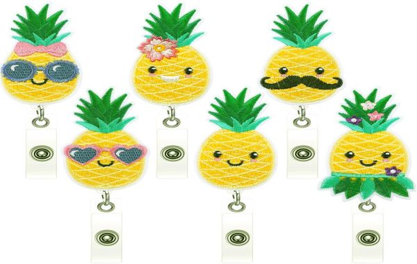 Ananas Badge Reel Spille ricamate Tirante retrattile ID Cordino Porta carte Portachiavi Spille Clip per frutta9017350