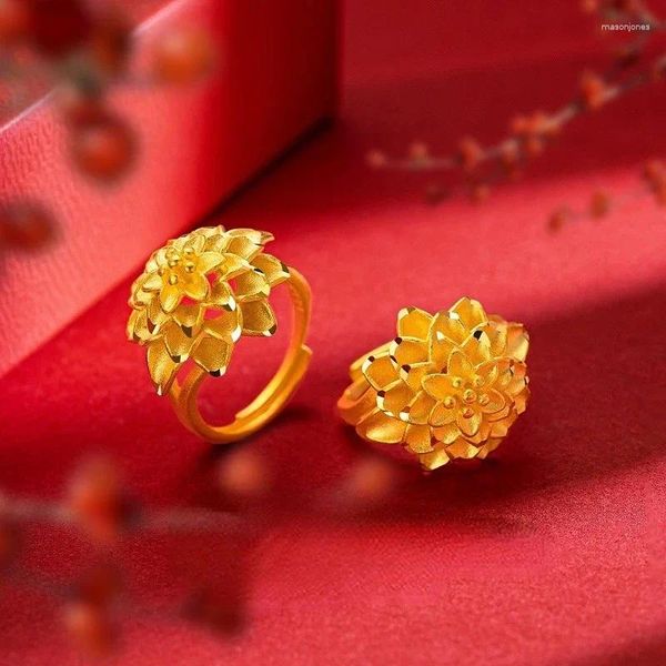 Кольца кластера, настоящее регулируемое кольцо из 24-каратного золота с драконом и фениксом для женщин и мужчин, ювелирные изделия, подарки Oro 24 к, лучший подарок