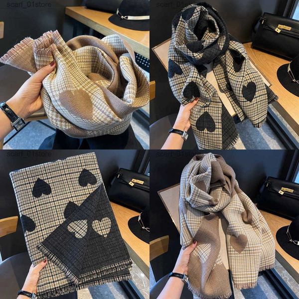 Herbst Winter Frauen Herz Plaid Mode Damen Lange Verdickte Warme Gestrickte Schal Hijab Stola Schals Doppel Seite Kaschmir Schal