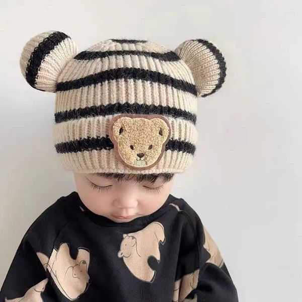 Berets 2024 vendendo hip hop bebê chapéus outono e inverno coreano listrado bonito urso lã para meninos meninas