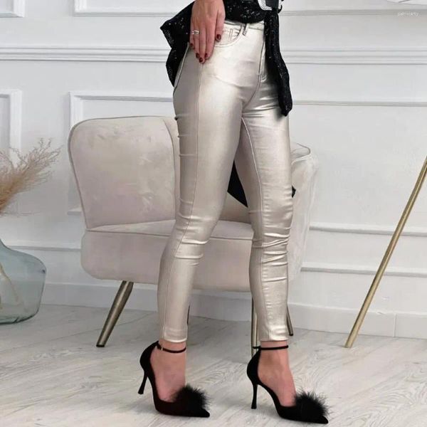 Calças femininas elegantes feminino tornozelo comprimento proteger confortável elástico moldar quadril push up couro falso