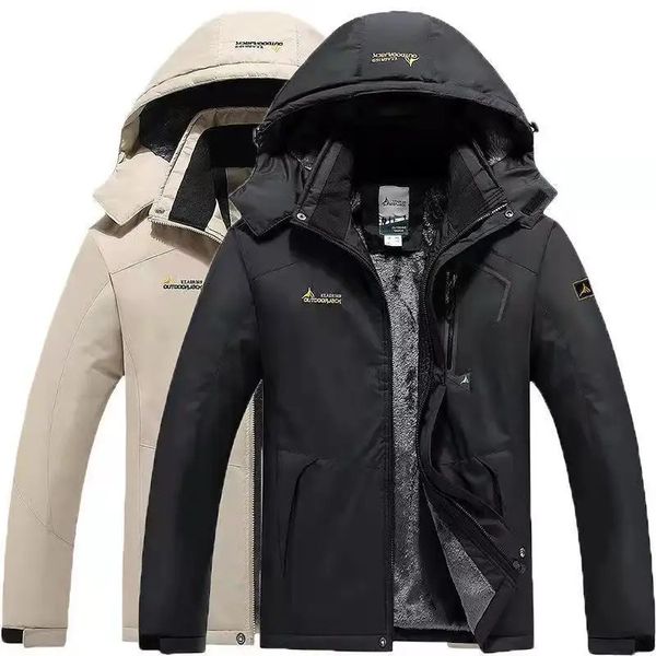 Inverno destacável boné grande tamanho e velo engrossado ao ar livre hardshell escalada wear casaco à prova de vento qualidade jaqueta masculina 240122