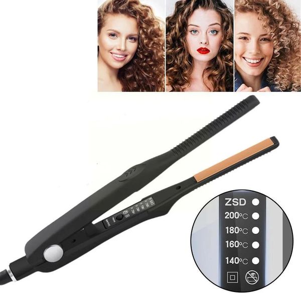 2 In 1 Haarglätter Curler Kleine Flache Eisen Keramik Crimper Wellung Kurze Glättung Curling Styling Werkzeug 240126