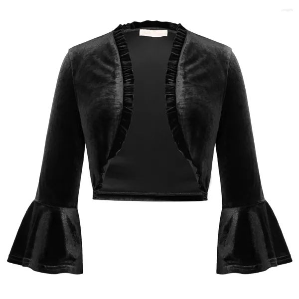 Jaquetas femininas bp vintage veludo encolhendo 3/4 manga frente aberta plissado bolero recortado cardigan jaqueta para noite formal a30