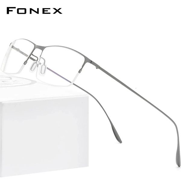 FONEX оправа для очков из сплава, мужские квадратные очки для близорукости, оправа для очков по рецепту, полуоправа, оптические мужские корейские очки 8101 240131