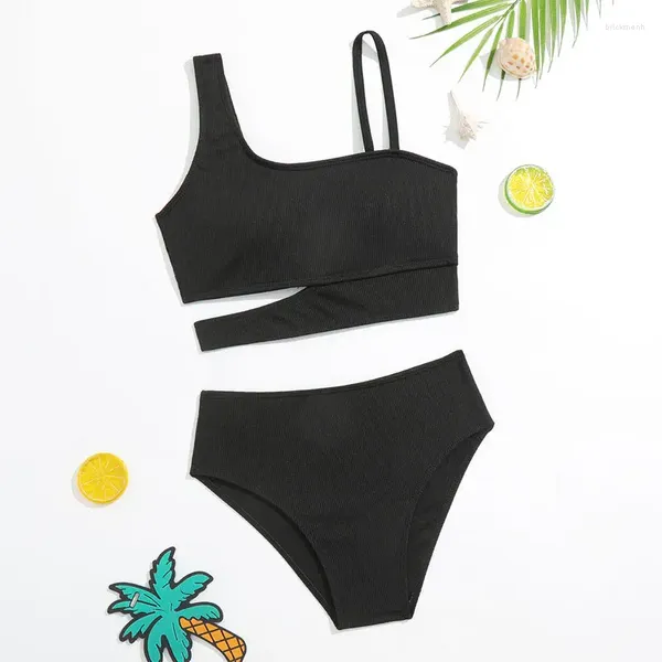 Roupa de banho feminina 2024 verão menina 2 peças conjunto de biquíni adolescente crianças sexy cor sólida maiôs maiô criança split beachwear