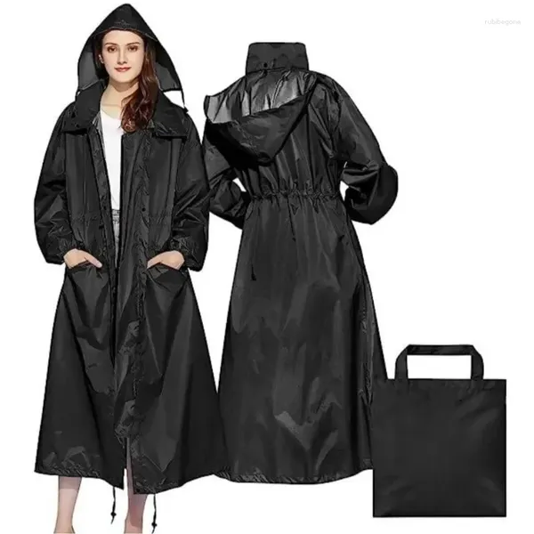 Raincoats Womens Long Rain Jacket Impermeável Empacotável Ao Ar Livre Com Capuz Windbreaker Leve Cintura Ajustável Para Ao Ar Livre