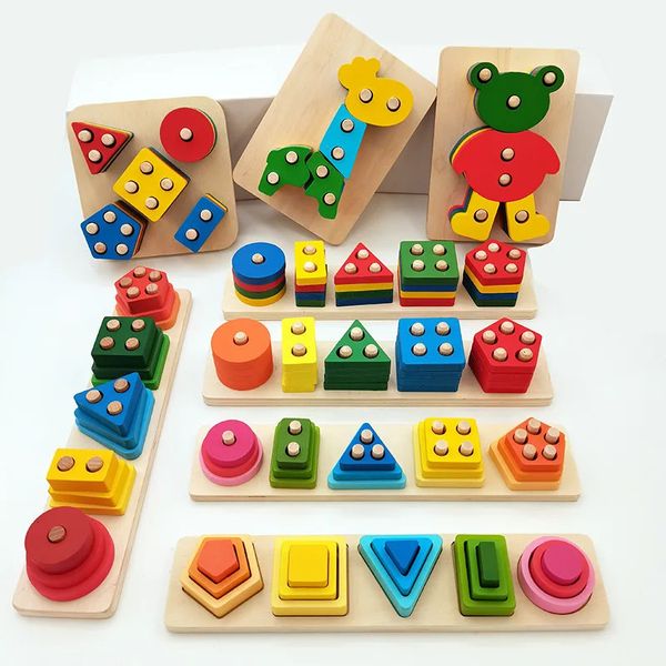 Holz Geometrische Form Fünf Sätze von Säulen Säule Montessori Spielzeug Frühe Bildung Kognitive Bausteine Spielzeug Geschenk 240124