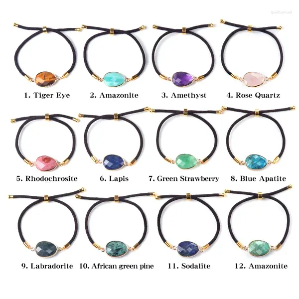 Braccialetti con ciondoli Moda Corda di pietra di cristallo naturale per donna Uomo geometrico blu apatite labradorite viola