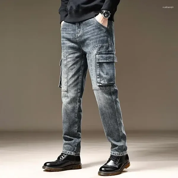 Jeans da uomo Pantaloni da cowboy maschili Pantaloni a gamba larga Cargo dritto con tasche per uomo 2024 Autunno coreano In classico Y2k Streetwear