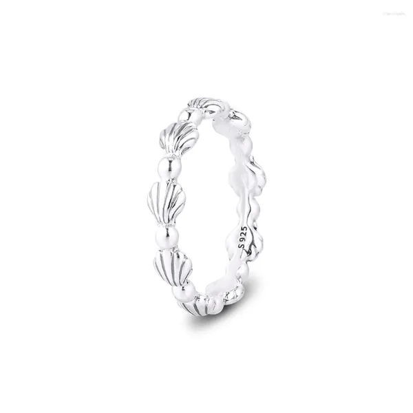 Cluster Ringe Authentische 925 Sterling Silber Ring Perlen Muschel Band Für Frauen Schmuck Hochzeit Engagement Bague Femme