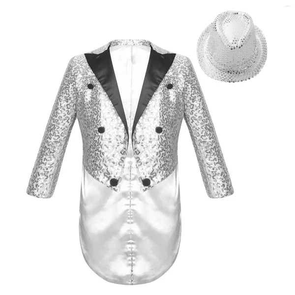 Giacche Bambini Ragazzi Paillettes Blazer Cappotto da smoking Circo Spettacoli di magia Cosplay Performance Costume Matrimonio Festa di compleanno Danza jazz Frac