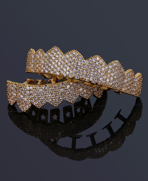 Zircônia cúbica grillz luxo requintado bling zircon micro pavimentada grelhas dentárias moda rapper 18k ouro platina banhado hip hop teet9976152