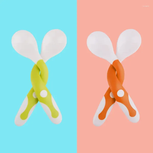 Coltelli Stoviglie per bambini Set cucchiaio e forchetta curvi Coltello per esercizi storto per mangiare il bambino