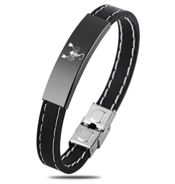 2018 Nuovi 12 segni zodiacali Bracciale in silicone per uomo Donna Chiusure in acciaio inossidabile Vergine Bilancia Scorpione Braccialetti da uomo Polsino5821764