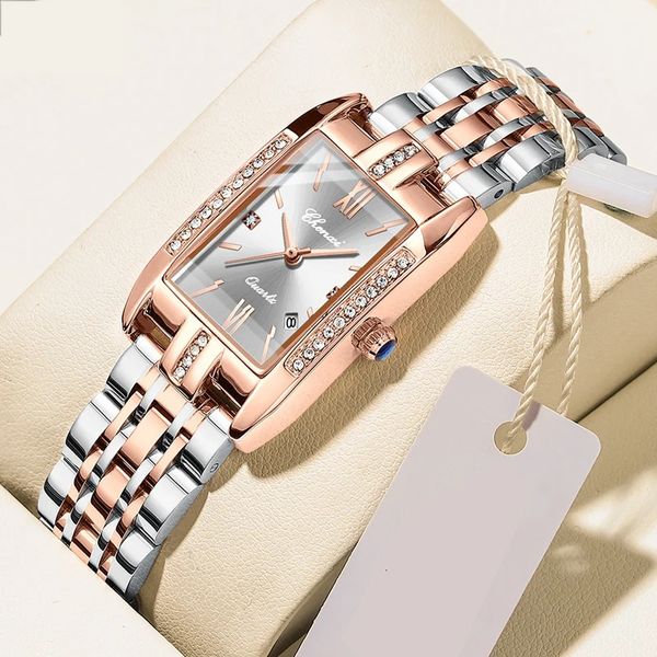 Mode Frau Uhr Luxus Marke Edelstahl Armband Kreative Einzigartige Rechteck Für Damen Qualität Armbanduhr Elegante 240202