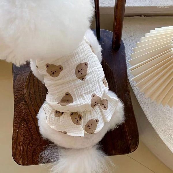 Vestuário para cães roupas para animais de estimação saia de urso do que vestido macio verão teddy animal impressão suspender filhote de cachorro bonito suprimentos