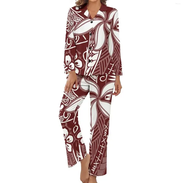 Рубашки для активного отдыха, женские свободные пижамы, удобная мягкая рубашка с длинными рукавами, брюки, двухсекционный костюм на заказ с винтажным полинезийским узором