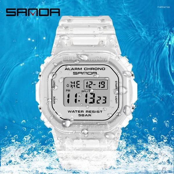 Armbanduhren SANDA 2024 Verkaufen wasserdichte Digitaluhr Einzigartige transparente Harzarmband Multifunktionale Herrenarmbanduhr Relogio 2009