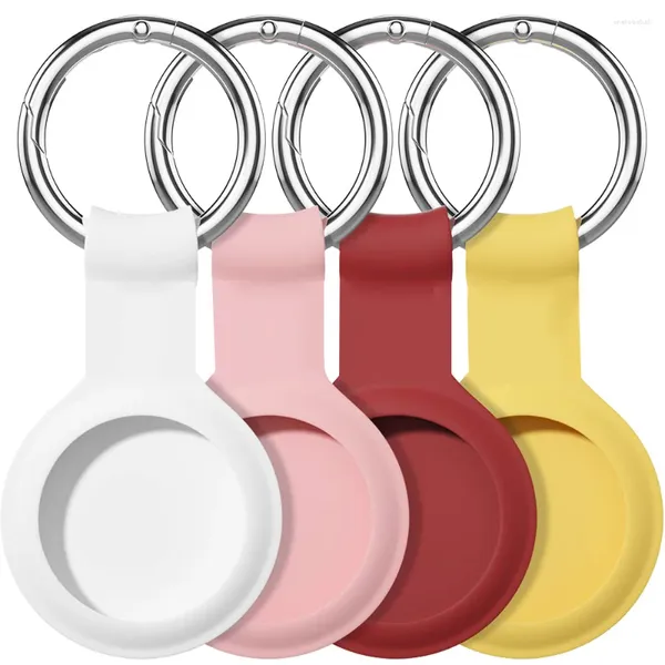 Chaveiros compatíveis para airtag caso chaveiro silicone capa protetora titular seguro com chaveiro-4 pacote vermelho/branco/amarelo/rosa