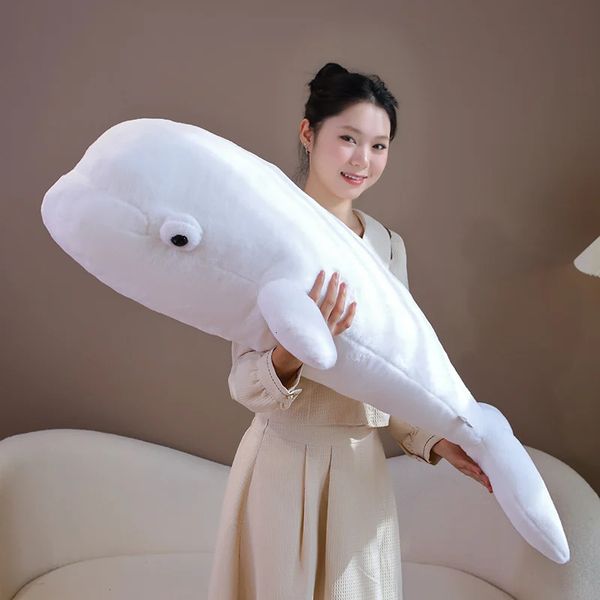 Grande tamanho simulação beluga pelúcia travesseiro brinquedos macio recheado mar animal baleia sofá almofada meninas presente de aniversário kawaii decoração do quarto 240202