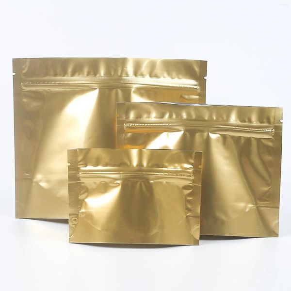 Aufbewahrungsbeutel 100 Stück glänzend goldfarbene Kaffeeverpackung Standbodenbeutel Heißsiegelbarer Lebensmittel-Reißverschlussverschluss Aluminiumfolie Geruchssicherer Beutel