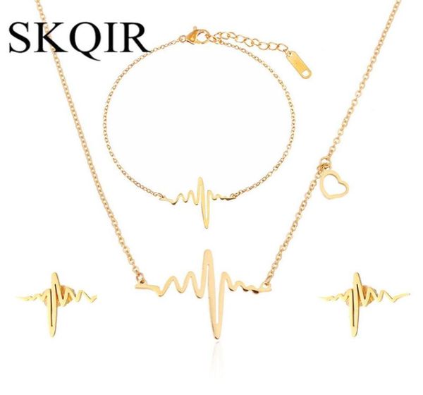 SKQIR Medizinische Herzschlag Schmuck Sets Für Frauen Arzt Geschenk Gold Silber Edelstahl Halskette Armband Ohrringe Schmuck Set157F1959362