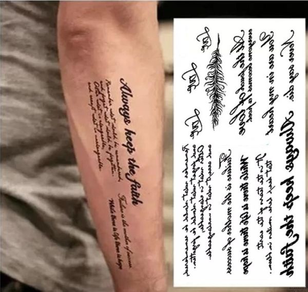 Schwarze Worte temporäre Tattoo Aufkleber Brief Kunst wasserdichte Tattoo Paste abnehmbare Tatoo Körper Arm2699252