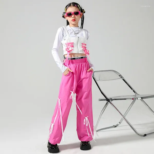 Stage di Usura 2024 Jazz Abiti di Ballo per Le Ragazze Bianco Vesy Pantaloni Cargo Streetwear Abbigliamento per Bambini Hip Hop Prestazioni DQS14757