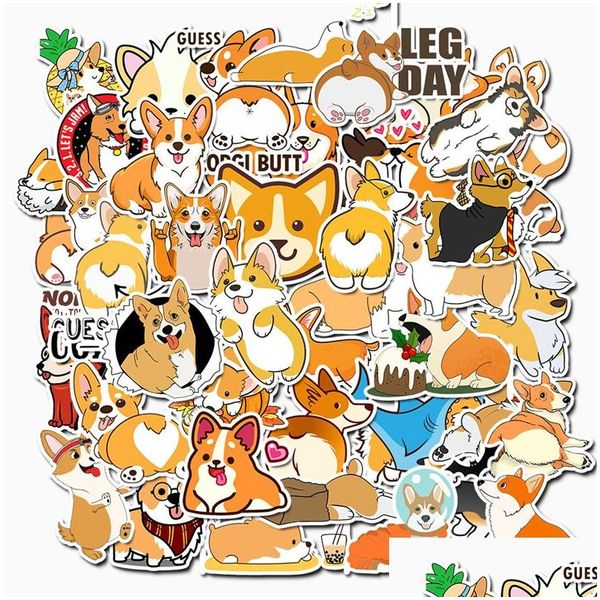 Araba Çıkartmaları 50 PCS/SET KAWAII Hayvan Köpekleri Corgis Vsco Kız Su Geçirmez Kaykay Bavul Motosiklet Çocukları Komik Iti Kid Drop Del Dhza4