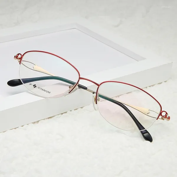 Montature per occhiali da sole Logorela Occhiali da vista con mezza montatura in titanio Donna Occhiali da miopia ottica ultraleggeri Occhiali da vista femminili 152