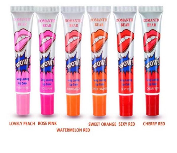 Wasserdichter Lippenglanz 6 Farben Romantischer Bär Lipgloss Magic Peel Off Mask Tint Langlebige flüssige Lippenstifte Kosmetik3443060