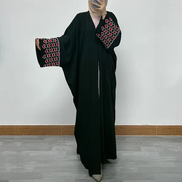 Abbigliamento etnico F409Ricamo Abaya tessuto sottile maniche a pipistrello Kimono oversize donne musulmane Dubai islamico Hijabi Robe Ramadan Eid