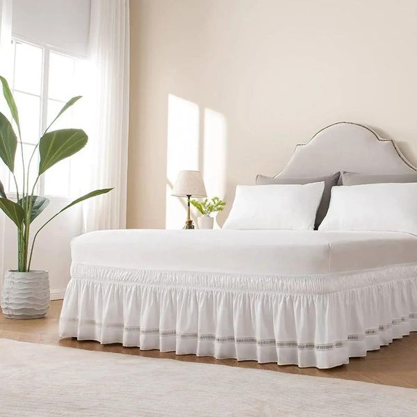 Saia de cama faixa elástica branca enrolada em casa El Cover sem protetor de superfície Couvre Lit