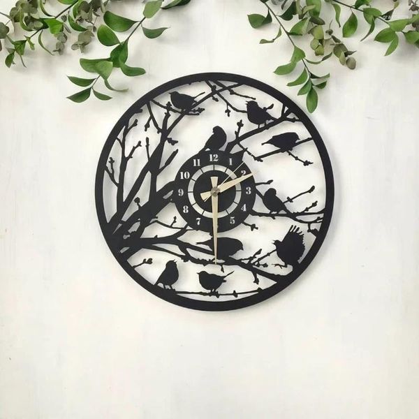 Wanduhren Creative Metal Black Bird Silent Big Clock Art Watch