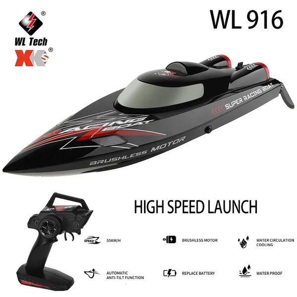 WLtoys WL916 WL915-A Barca RC 2.4Ghz 55KMH Brushless Ad alta velocità Nave da corsa 2200mAh Motoscafo telecomandato Giocattoli per adulti 240129
