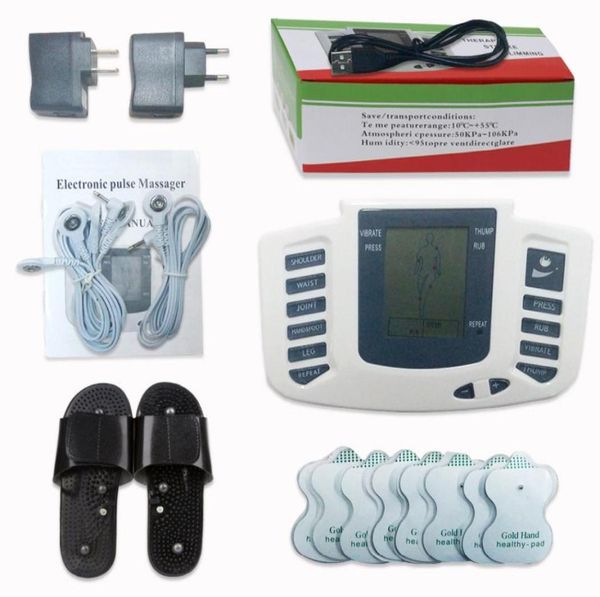 Elektrischer Stimulator Ganzkörper-Entspannungs-Muskelmassagegerät Pulse TENS Akupunktur mit Therapie-Slipper 16 Elektrodenpads7358276