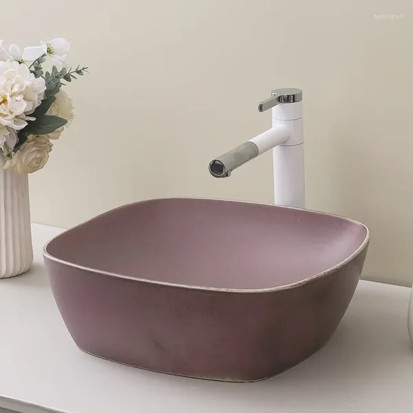 Rubinetti per lavandino del bagno Lavabo da tavolo in stile nordico Lavabo minimalista in porcellana per uso domestico Piccolo appartamento Balcone Lavabo quadrato