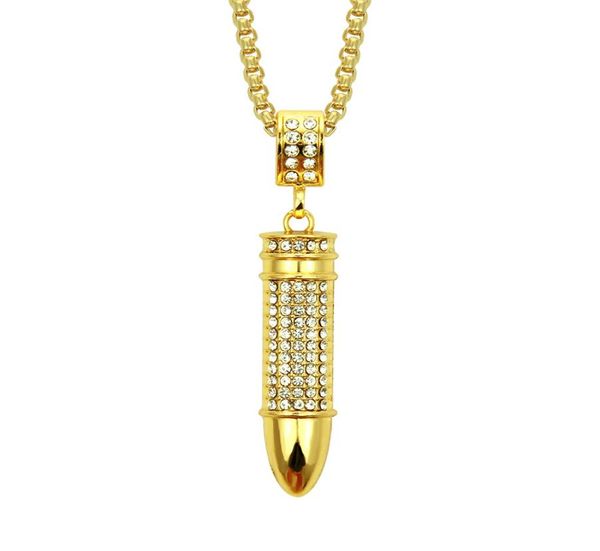 Новые модные ожерелья в стиле хип-хоп с бриллиантовой пулей, ожерелье, кулон, цепочка на ключицу, золотое ожерелье, мужская цепочка в стиле хип-хоп, ювелирные изделия со льдом5337294