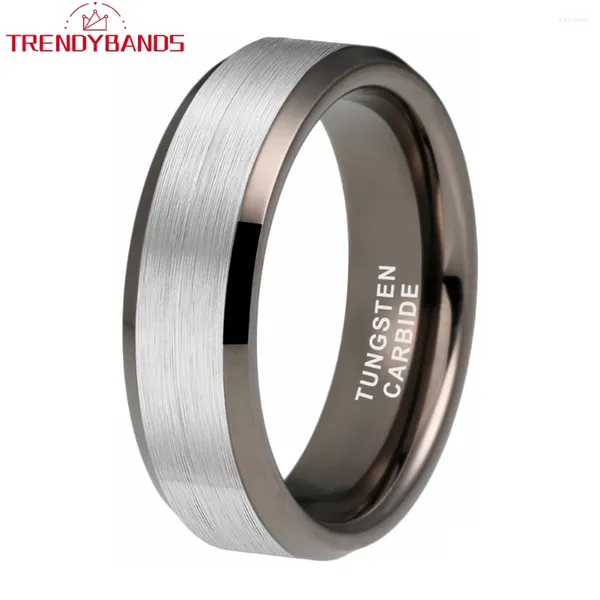 Alyanslar 6mm 8mm Gunmetal Tungsten Karbür Bant Nişan Yüzüğü Erkekler için Kadın Moda Takı Fırçalanmış Finish Comfort Fit