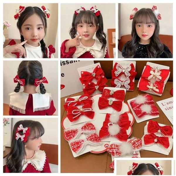 Haarschmuck Chinesisches Jahr Rote Schleife Haarnadel Mädchen Kinder P Bowknot Clip Kopfbedeckung Hanfu Kopfschmuck Drop Lieferung Baby Kinder Mutterschaft Otqyv