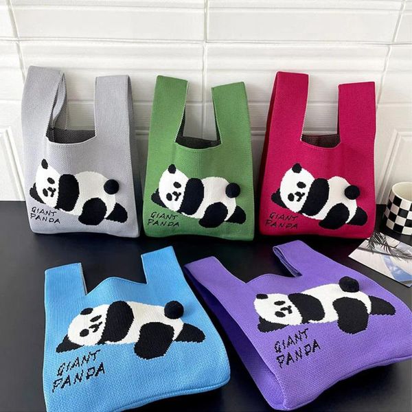 Marsupi Gilet Lavorato a maglia alla moda Simpatico panda gigante Borsa a spalla singola Borsa da pendolarismo di grande capacità Donna con palla di pelo