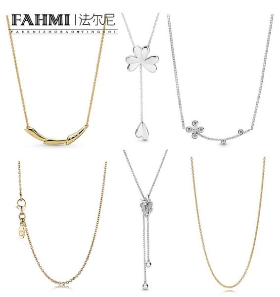 FAHMI I00% 925 Sterling Silber Glanz p GOLD ANKERKETTE Schmetterlings-Halskette Vierblättrige Kleeblatt-Halskette Blumenstiel-Halskette1054919