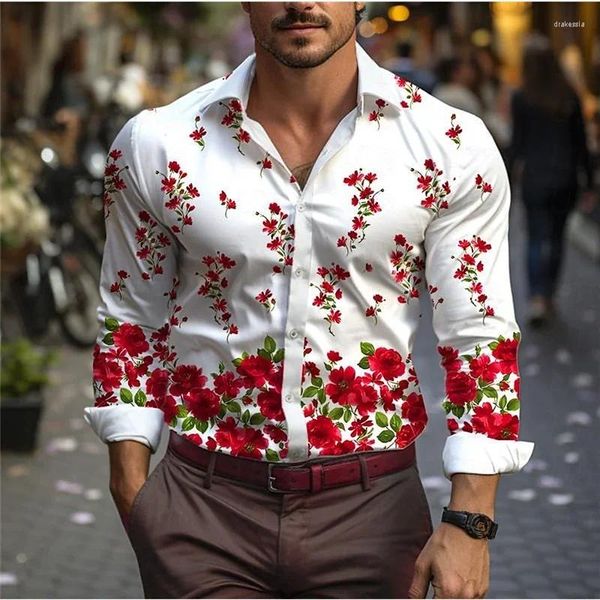 Männer Casual Hemden Blume 3D Gedruckt Hemd Frühling Herbst Langarm Revers Top Fashion Street Wear 6XL 2024