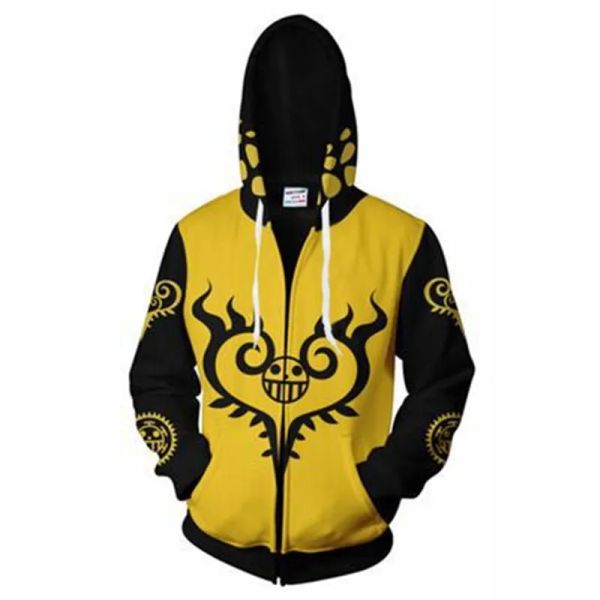 Mens Hoodies Anime One Piece 3D Hoodie Sweatshirts Trafalgar Yasası Kalp Fermuarı Kapakların Üstleri Dış Çıkış Palto Kıyafet A1321